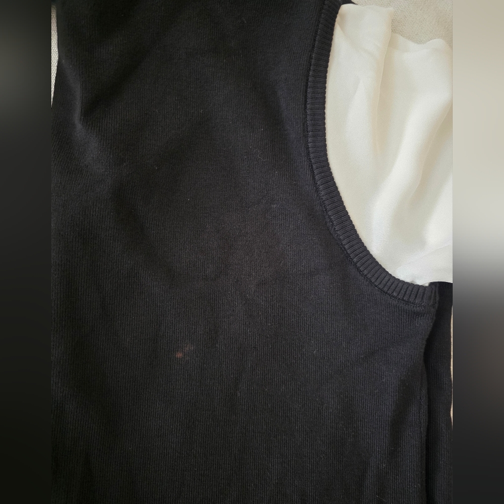 Adrianna Papell Black Button Down Sweater Vest Long Sheer Sleeves Classy Size L - Picture 13 of 14